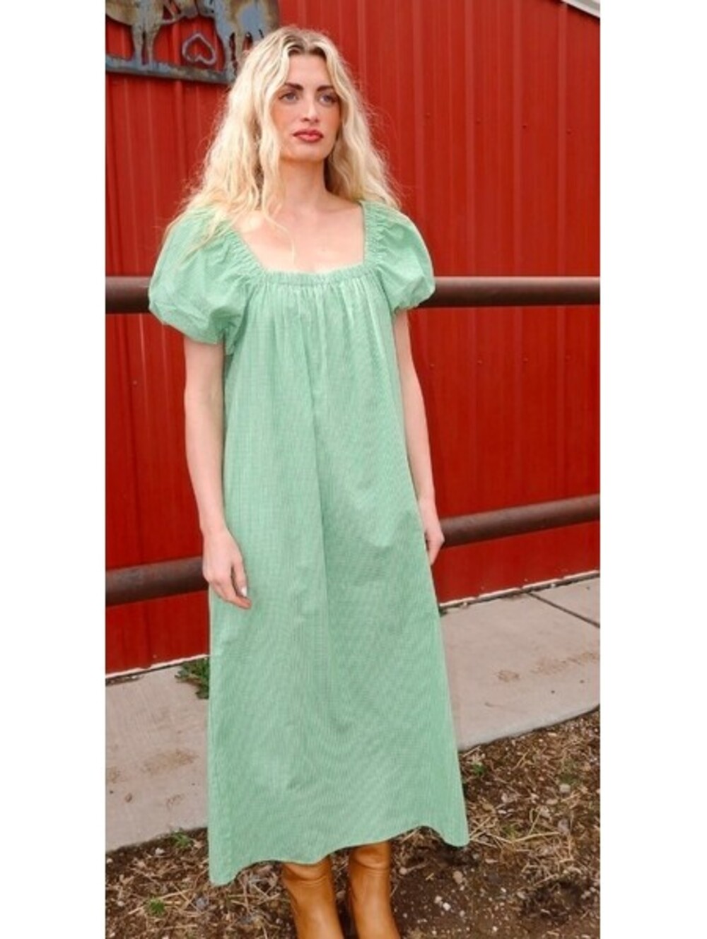 Henly Clover Gingham Puff Sleeve Maxi Dress Size Small